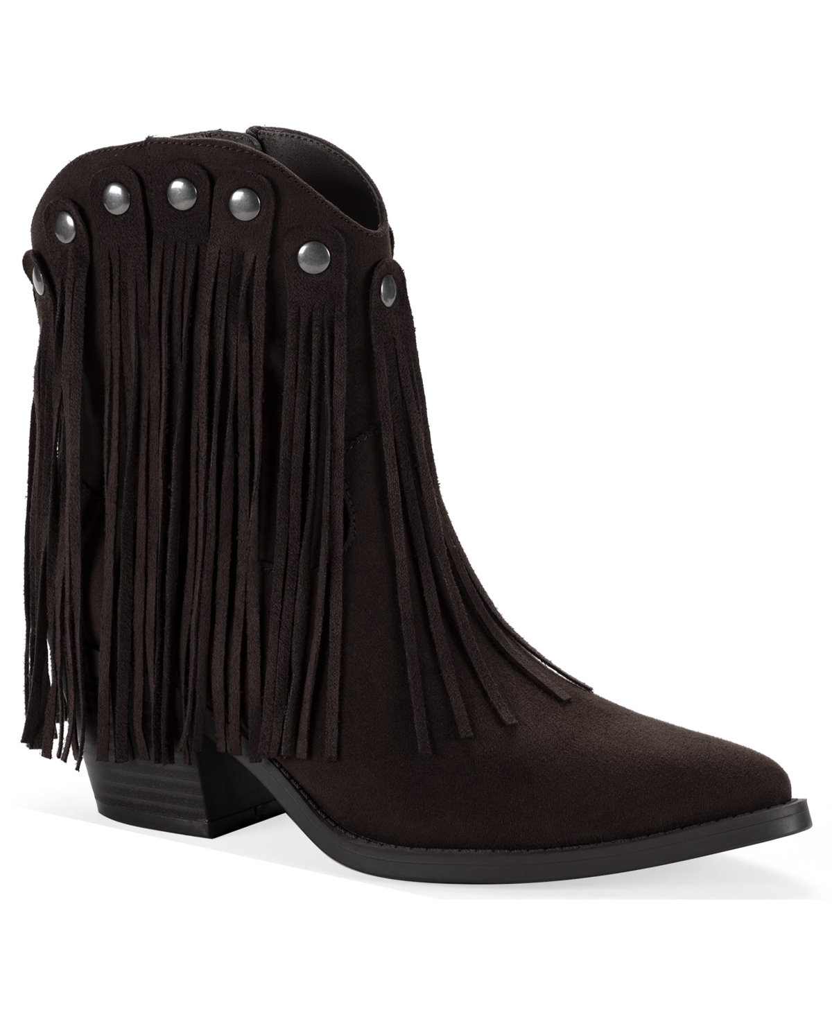 Wild Pair Women's Liiesel Fringe Block-heel Pointed-toe Booties, Macy's Exclusive In Cocoa Bean