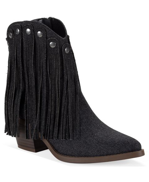 Женские ботинки Wild Pair Liiesel Fringe Block Heel Pointed Toe Booties, цвет: Чёрный джинсовый