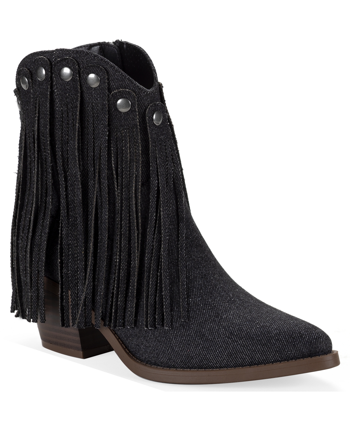 Wild Pair Women's Liiesel Fringe Block-heel Pointed-toe Booties, Macy's Exclusive In Black Denim