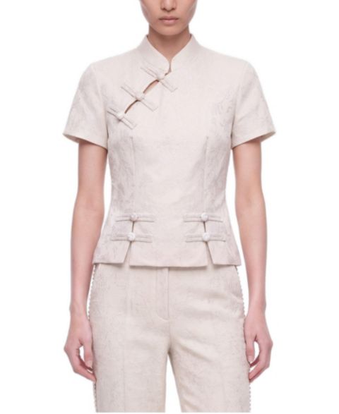 Женская блузка NOCTURNE Short-Sleeve Floral-Print with Chinese Button Detail, цвет: Белый