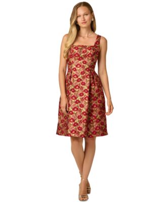 Women's Floral Jacquard Fit & Flare Short Dress