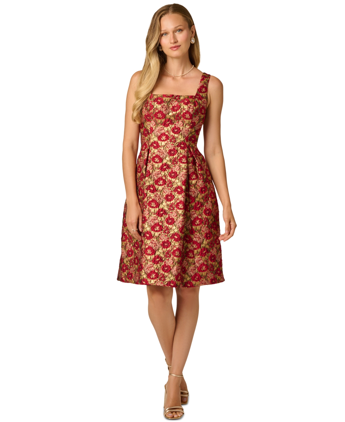 Adrianna Papell Women's Floral Jacquard Fit & Flare Short Dress