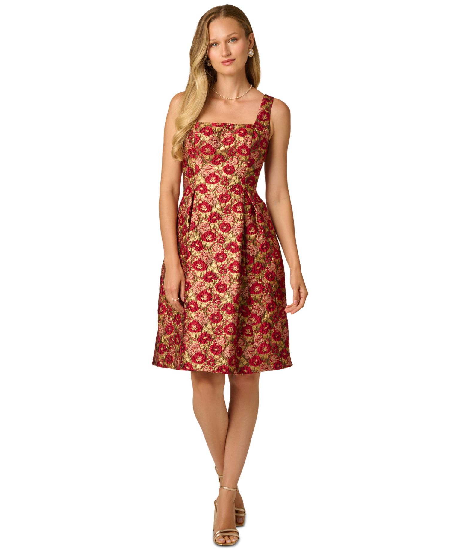 Women's Floral Jacquard Fit & Flare Short Dress