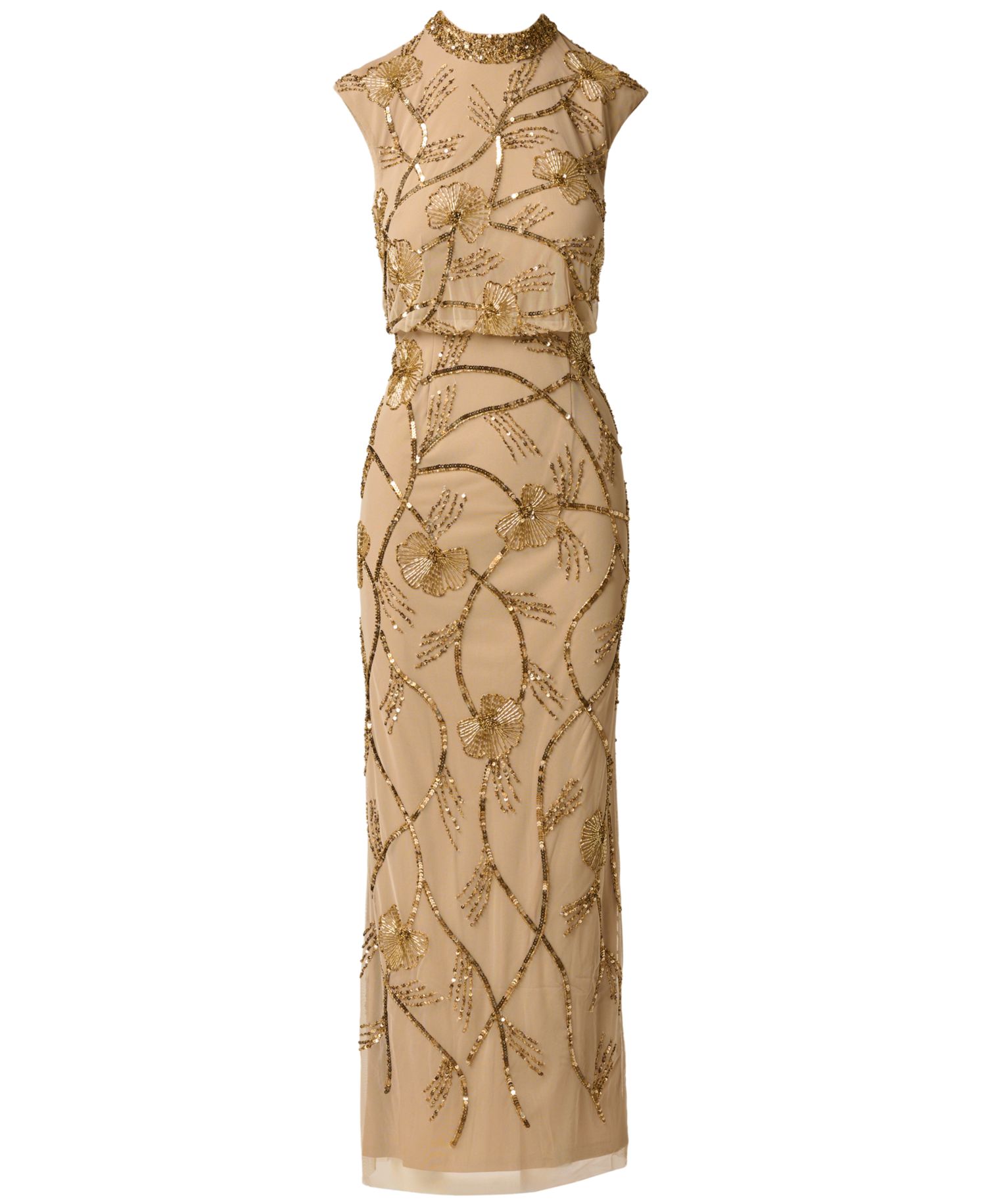 Women's Mock Neck Beaded Floral Gown