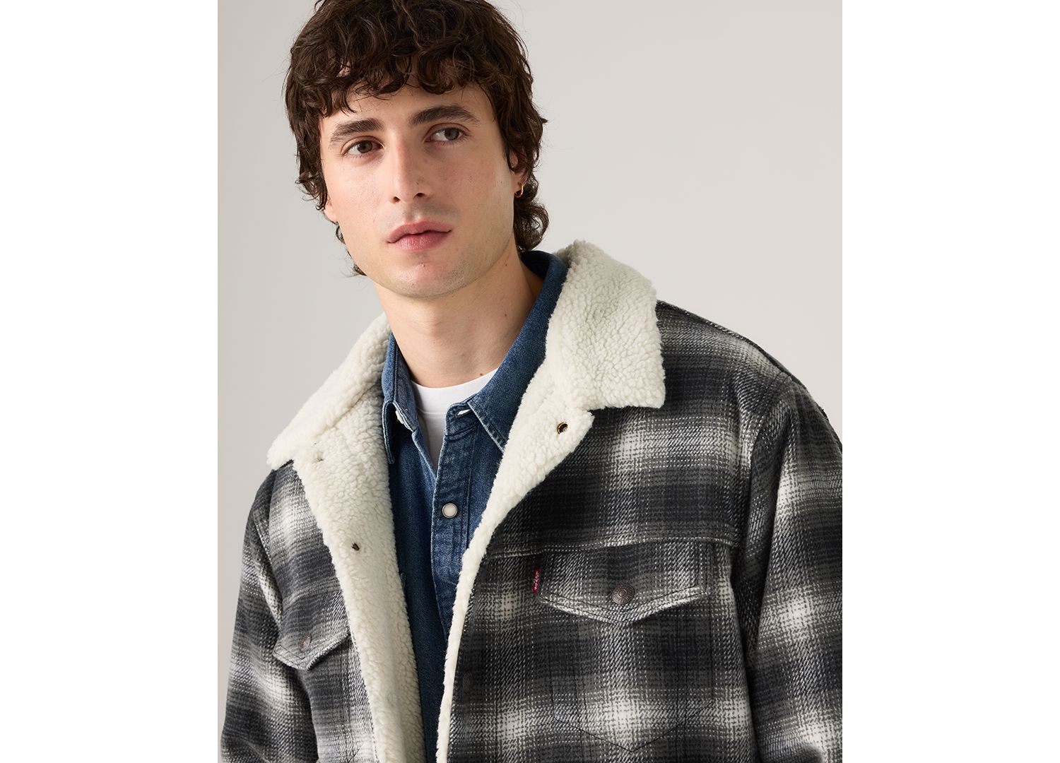 Men's Scottie Regular-Fit Plaid Sherpa-Lined Trucker Jacket