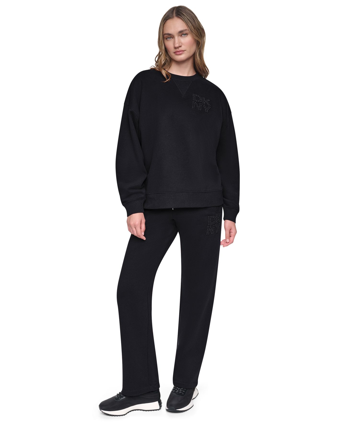 Женский свитшот DKNY Sport Oversized Drop-Shoulder Rhinestone Applique, цвет: Чёрный / Графитовый — фото 2