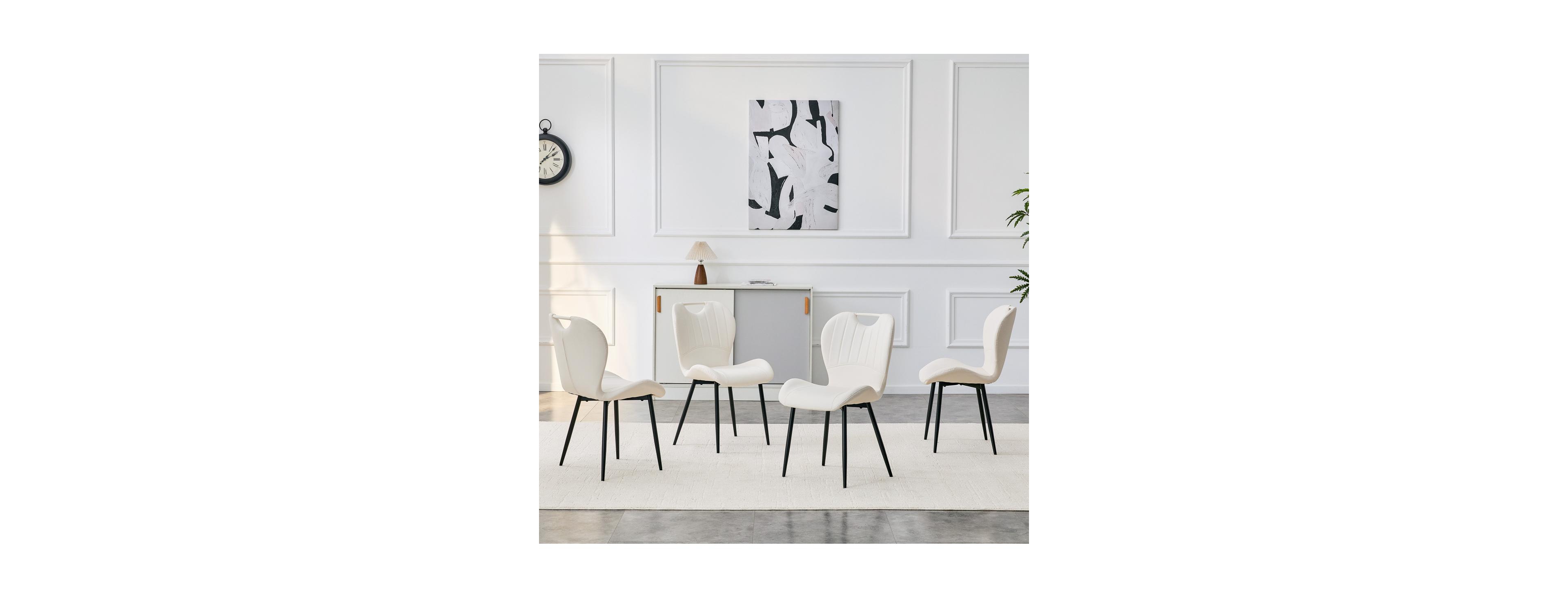 Streamdale Furniture Set of 4 White Pu Dining Chairs