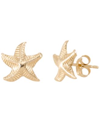 Textured Starfish Studs in 14k Yellow Gold
