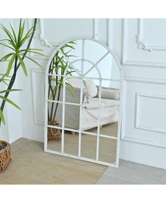 32" x 46" Arched Window Mirror with Distressed White Metal Frame French Retro Wall Mirror