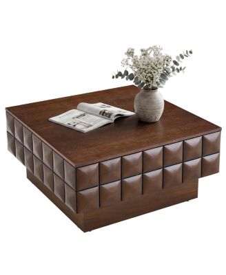 Square Coffee Table with 3D Geometric Texture and Ash Veneer