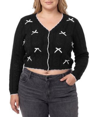 Plus Size Lovesick Cropped Pointelle Bow Cardigan