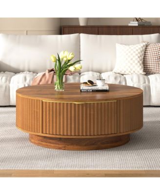  Fluted Round Coffee Table with Storage Drawer