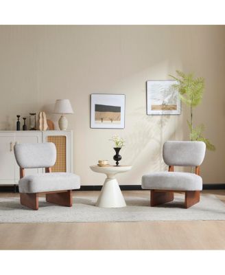 Set of 2 Modern Upholstered Lounge Chairs with Walnut Wood Base