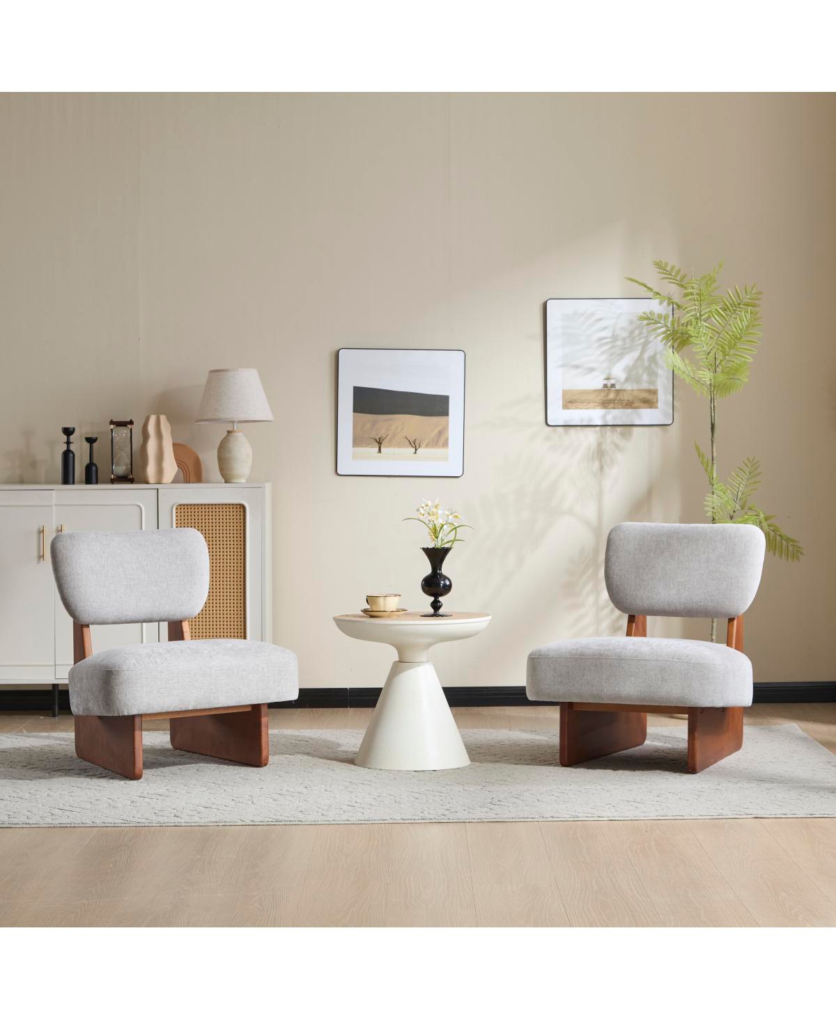 Streamdale Furniture Set of 2 Modern Upholstered Lounge Chairs with Walnut Wood Base