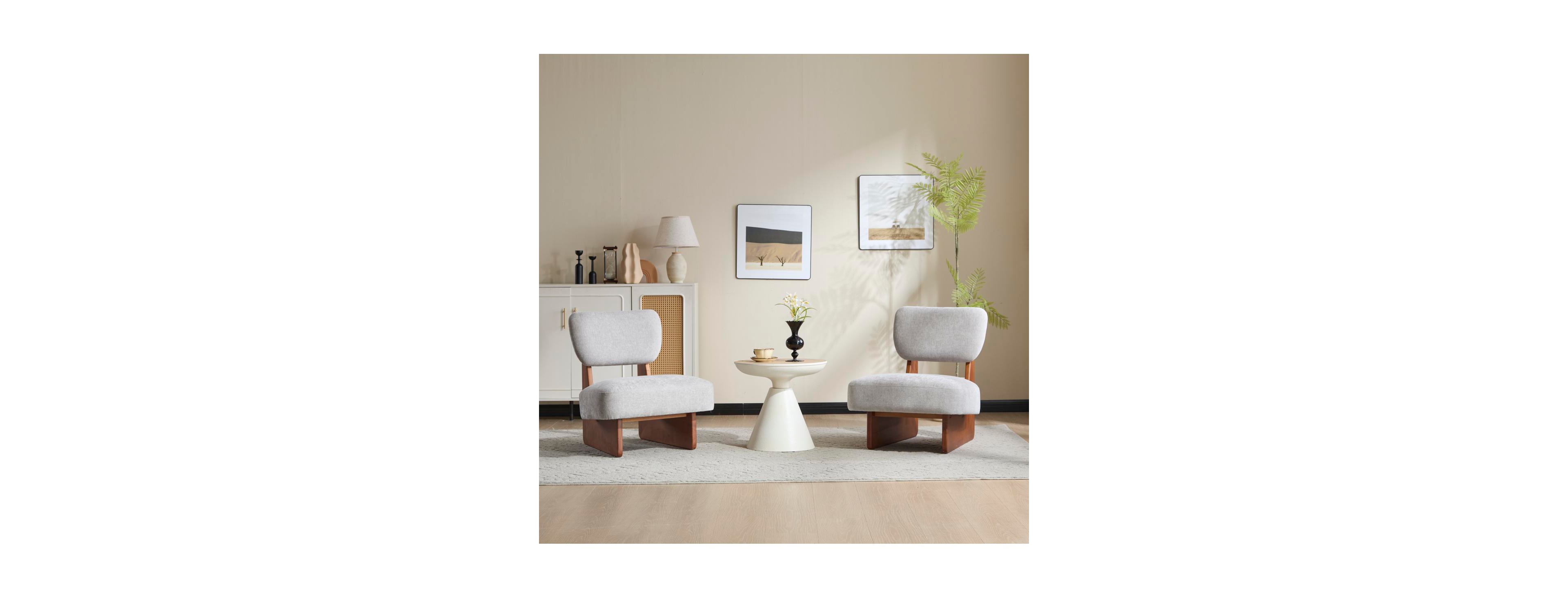 Streamdale Furniture Set of 2 Modern Upholstered Lounge Chairs with Walnut Wood Base