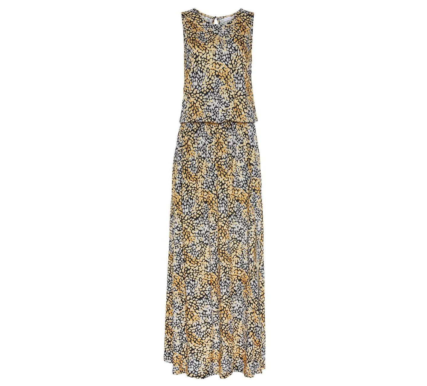 Женское платье Lascana Viscose Printed Side Slit Column Elastic-Waist Maxi, цвет: Чёрный / Жёлтый — фото 4