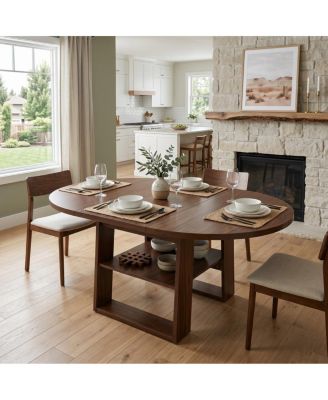 Extendable Round Dining Table for 4-6 with Storage