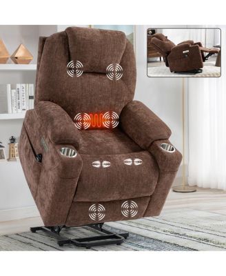 Chenille Power Lift Recliner, Massage and Heating, USB Ports