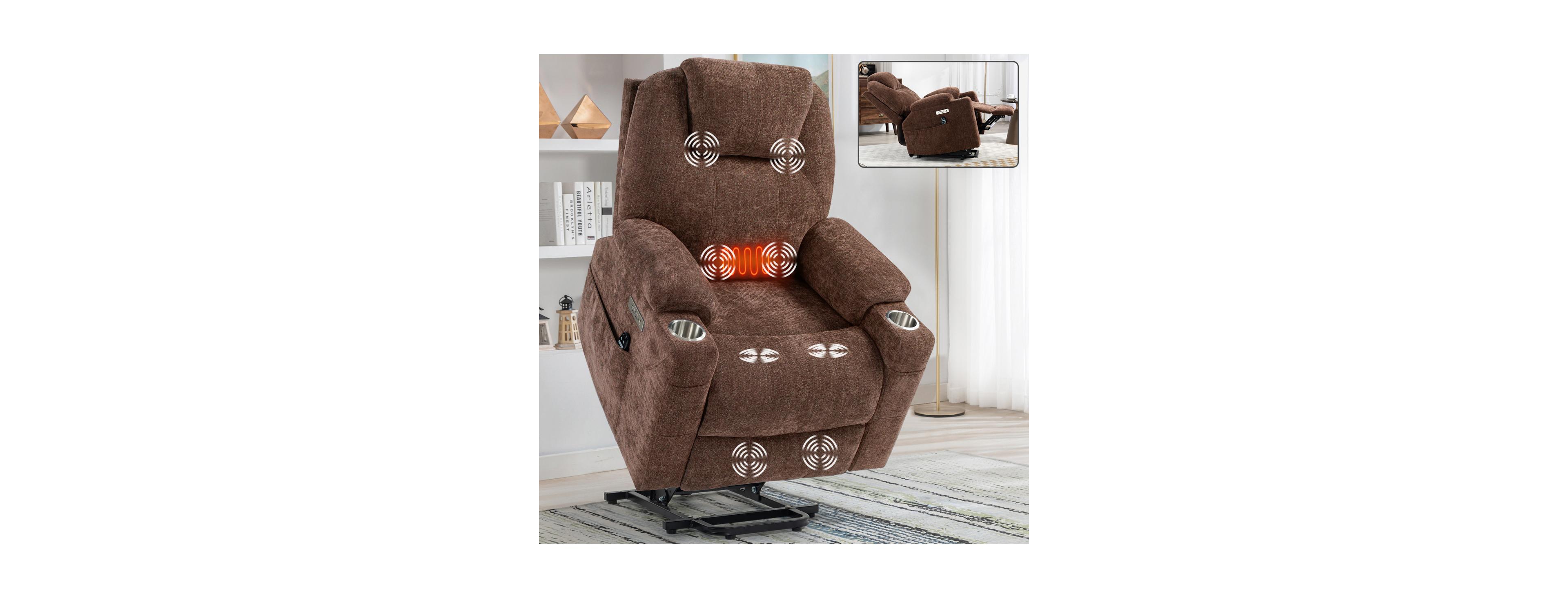 Streamdale Furniture Chenille Power Lift Recliner, Massage and Heating, Usb Ports