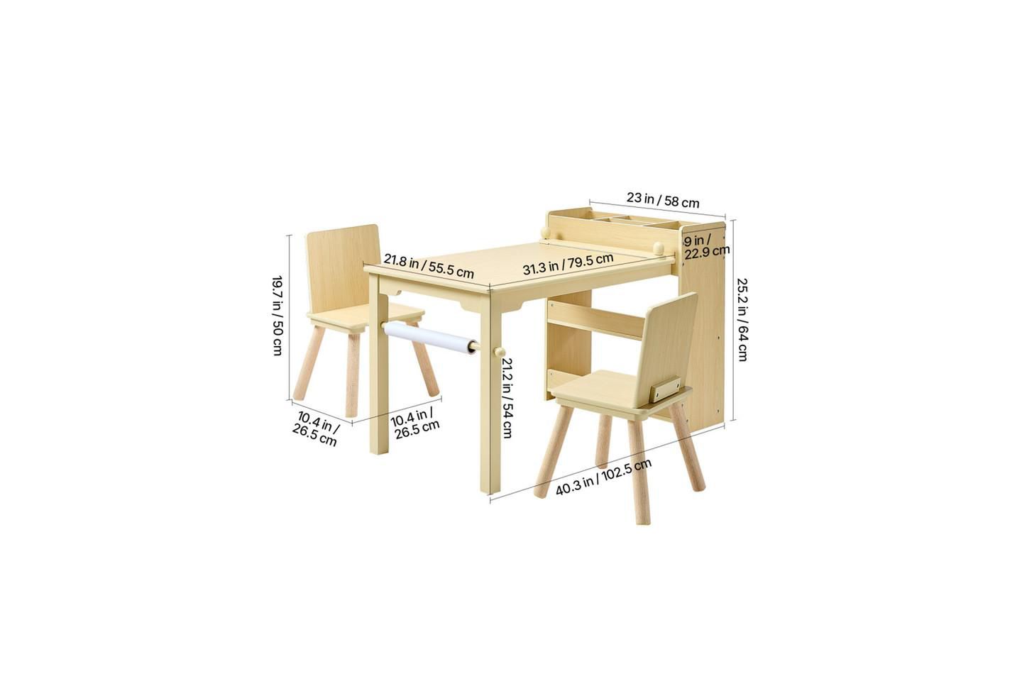 Детские игрушки YOBTOP Kids Art Table with 3-Tier Storage Paper-Roll Holder 3-Piece Activity Desk with 2 Chairs, Ages 2+, цвет: Коричневый — фото 4
