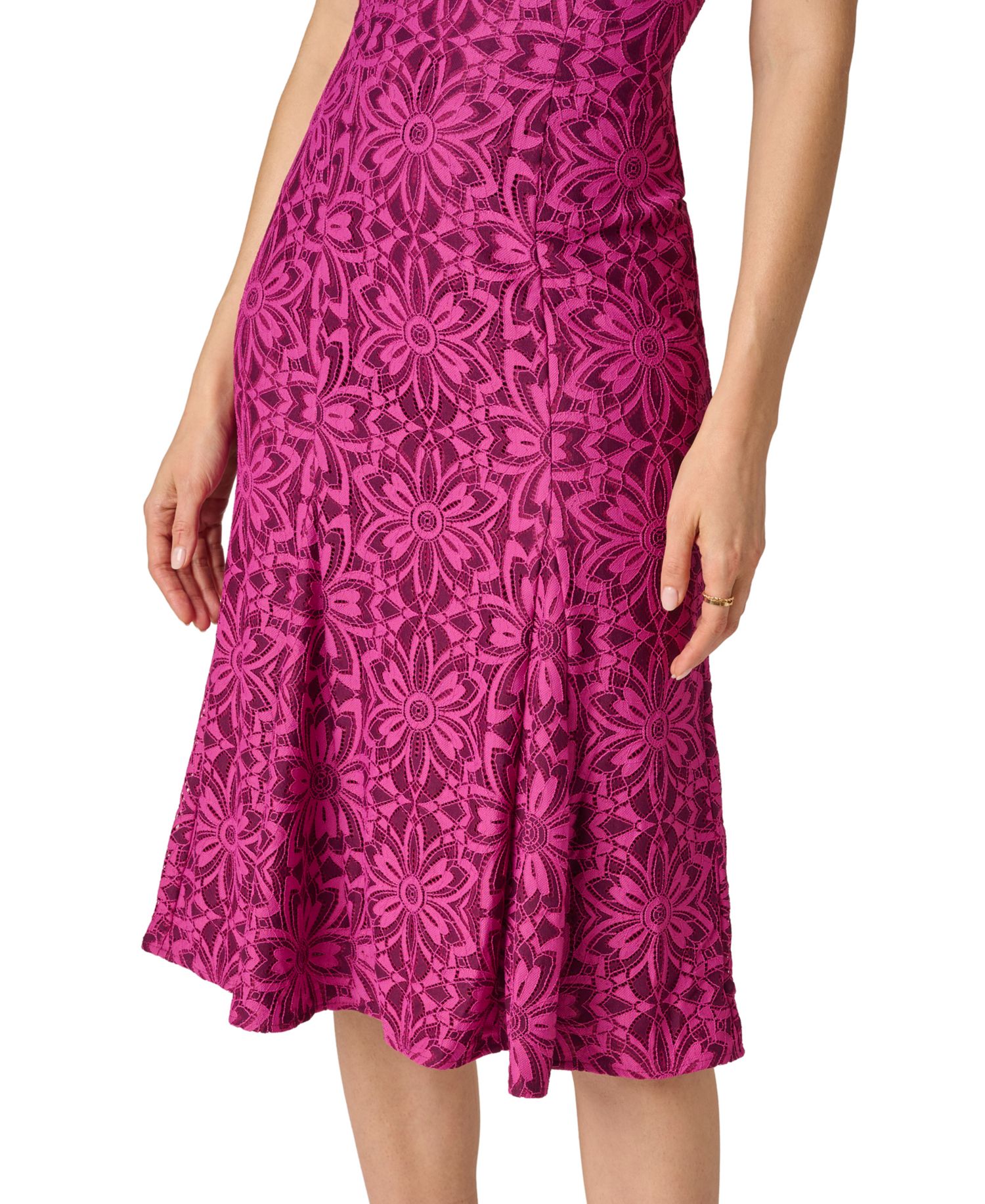 Women's Flutter Geometric Lace Midi Dress