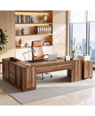 78.7-Inch L-Shaped Executive Desk with Mobile File Cabinet