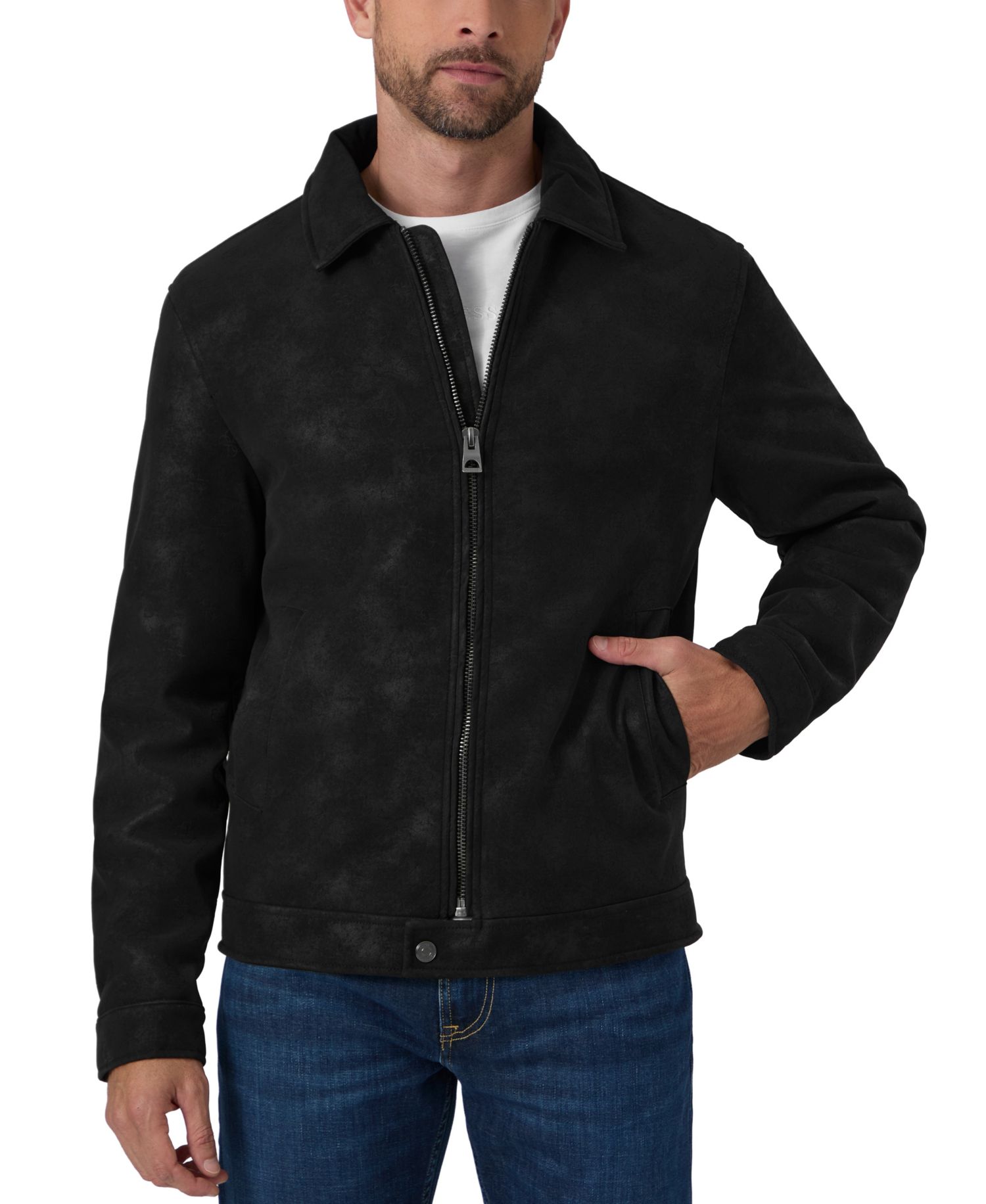 Men's Monogram Faux Leather Zip-Front Jacket