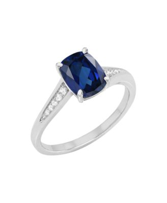 Lab-Grown Gemstone & Lab-Grown White Sapphire Cushion Ring in Sterling Silver or 14k Gold Over Sterling Silver (Available in Lab-Grown Opal, Sapphire, Ruby, and Emerald) 