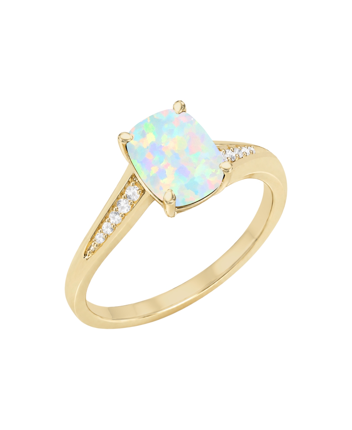 Lab Grown Opal & Lab Grown White Sapphire Cushion Ring (1/2 ct. t.w.) in 14K Gold Over Sterling Silver - Lab-Grown Opal / 14k Gold Over Sterling