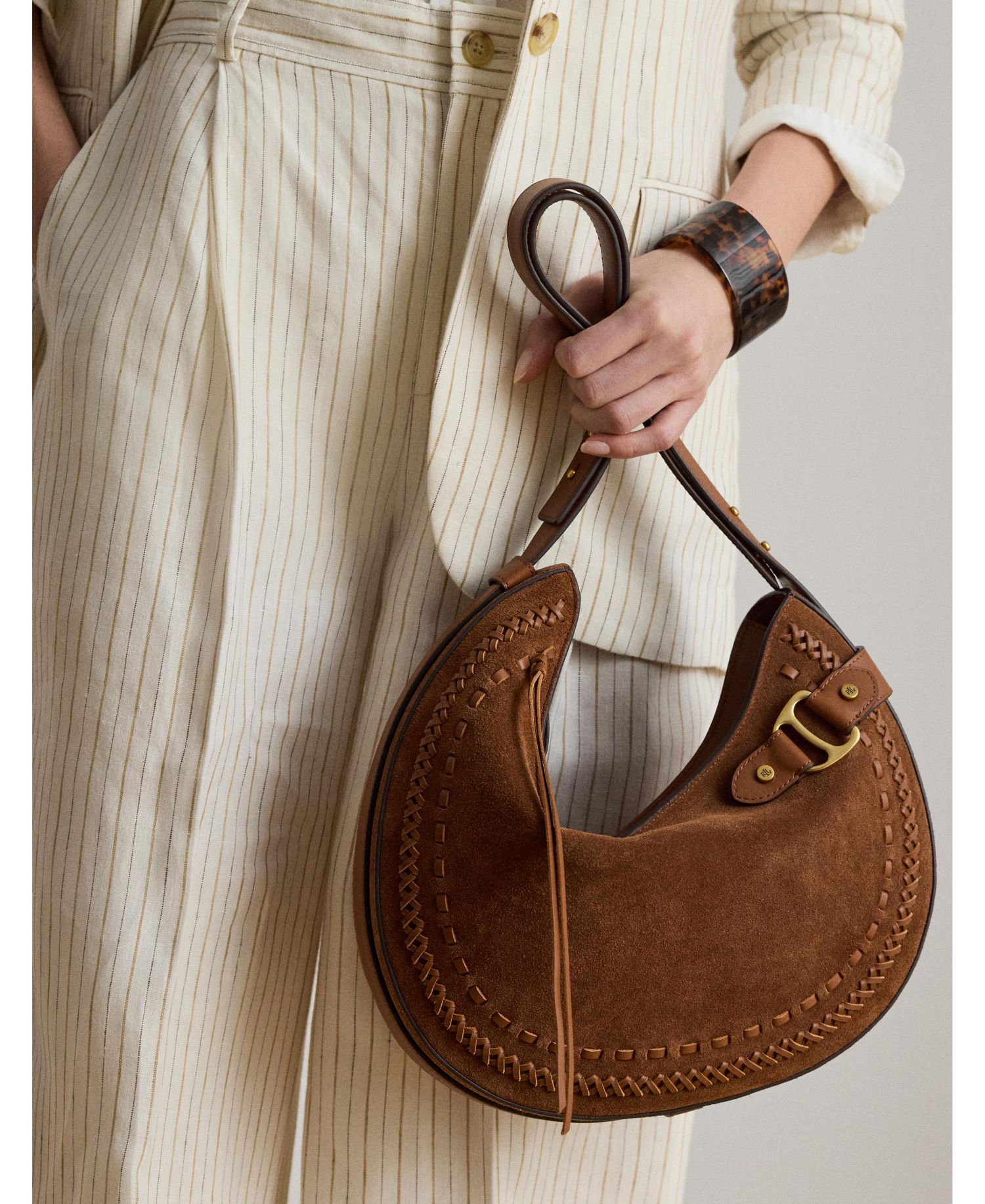 Tasha Whipstitched Suede Large Shoulder Bag