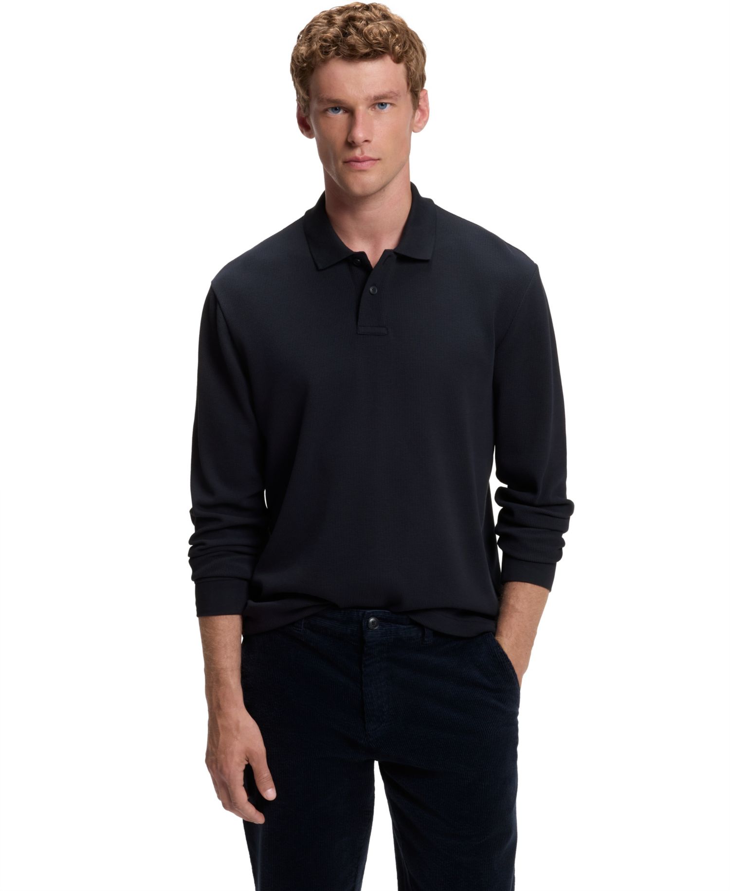 BOSS by Men's Stretch Waffle-Knit Regular-Fit Cotton-Blend Polo Shirt