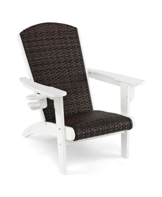 Patio Adirondack Chair with Rattan Padded Seat Wide Armrests and Hidden Cupholder
