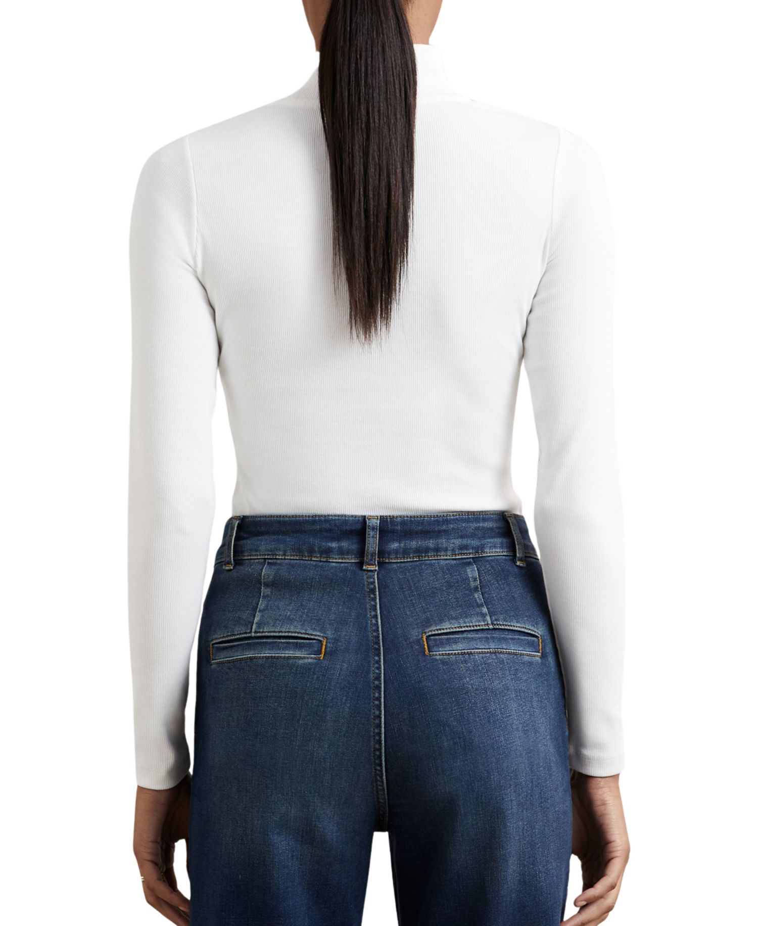 Women's Polly Ribbed Funnel Neck Long Sleeve Top