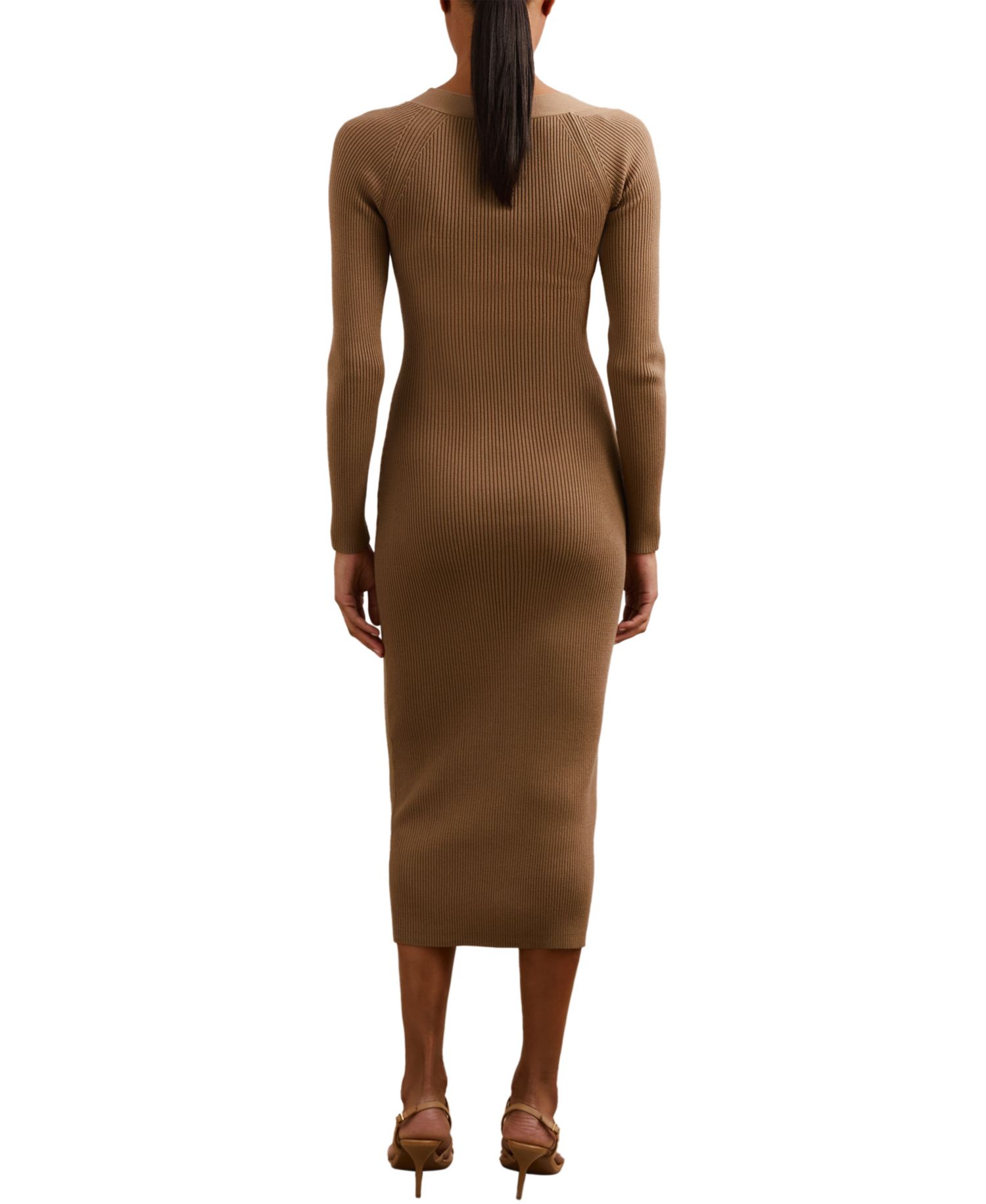 Women's Off-the-Shoulder Rib-Knit Midi Dress