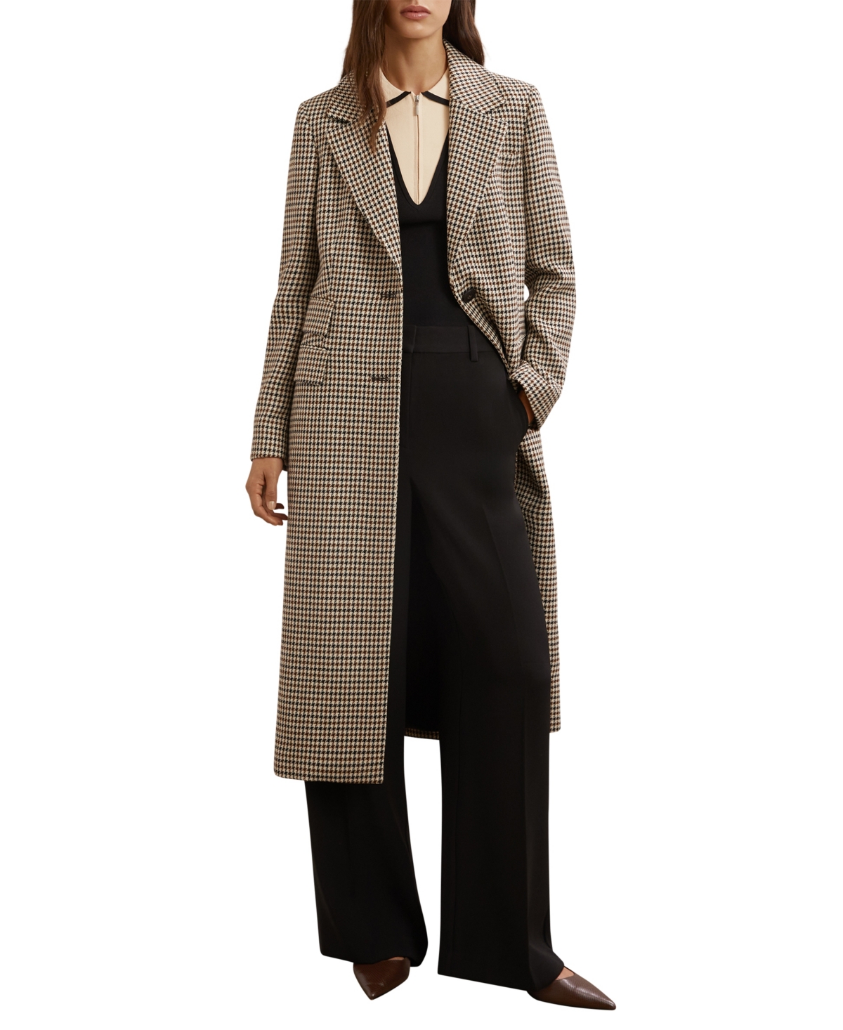 Reiss Women's Karina Houndstooth Single-Breasted Wool-Blend Coat
