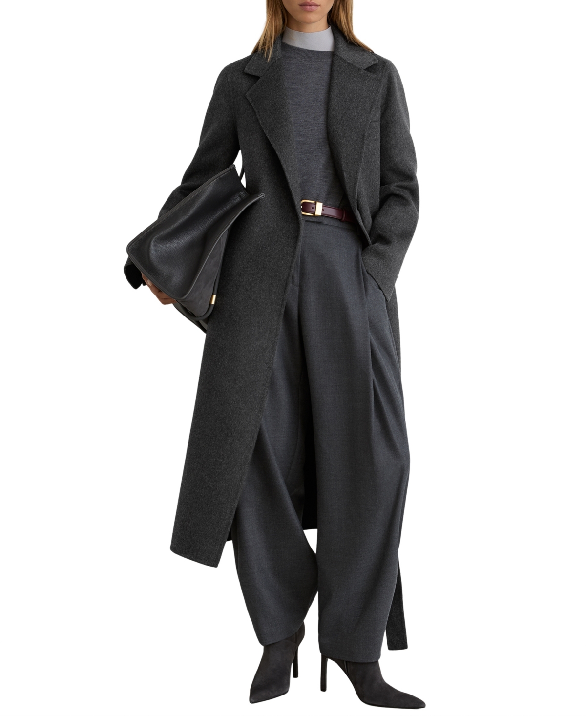 Reiss Women's Long Double-Breasted Wool-Blend Coat - Charcoal G