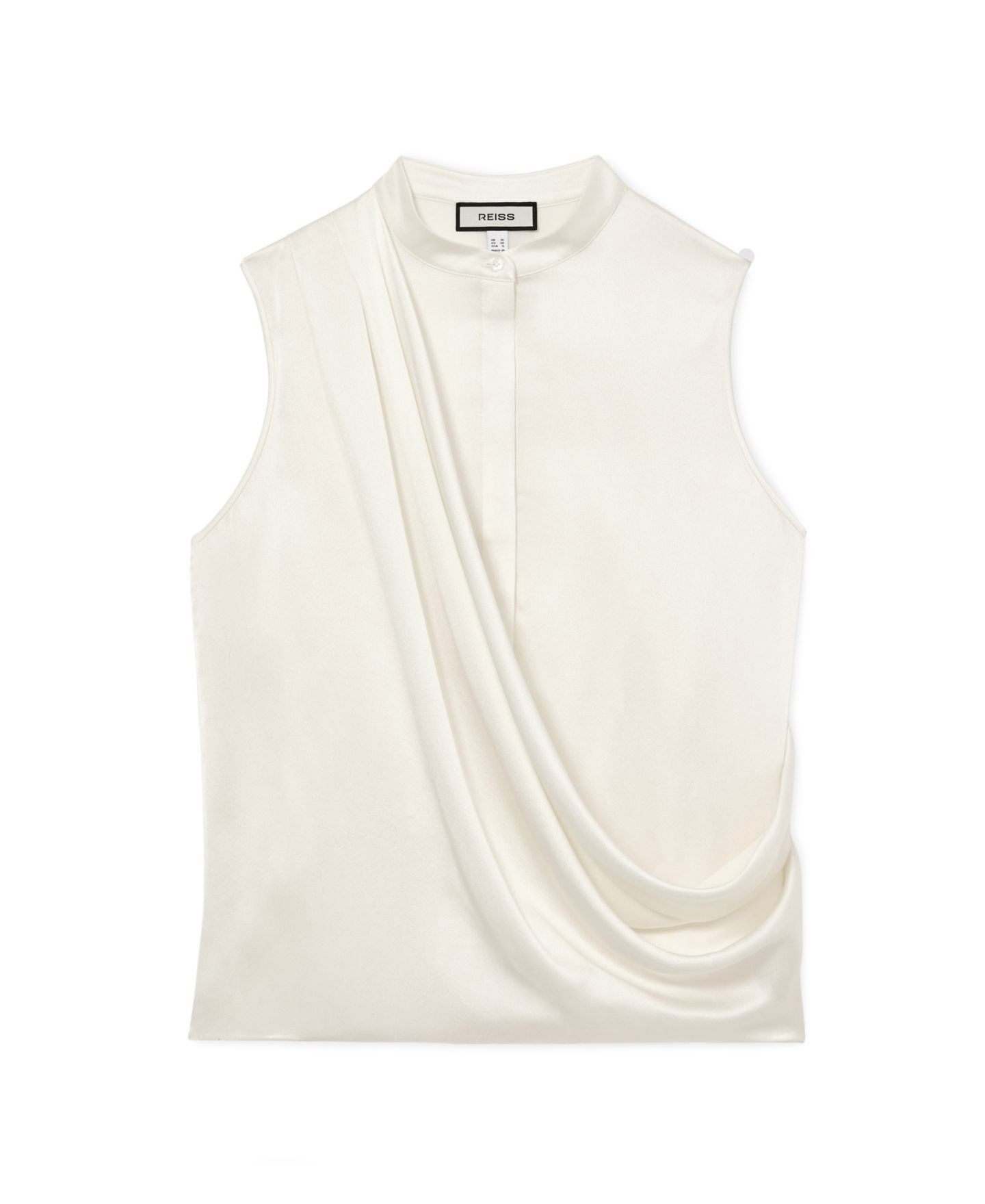 Женский топ REISS Gia Asymmetric Draping Band-Collar Sleeveless Silk, цвет: Слоновая кость — фото 5