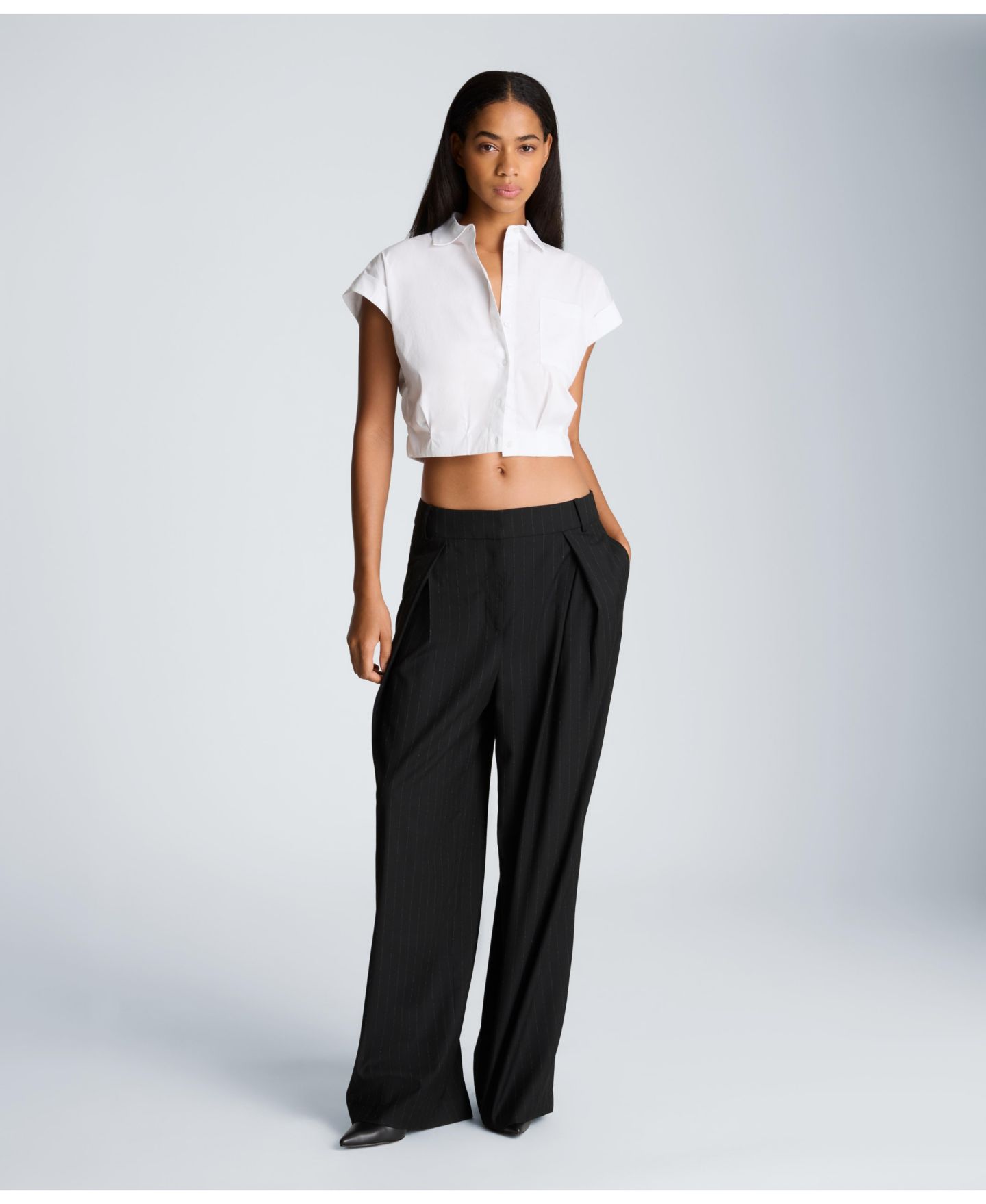 Женская рубашка Kenneth Cole Poplin Cropped Short-Sleeve Button-Up, цвет: Чистый белый — фото 2