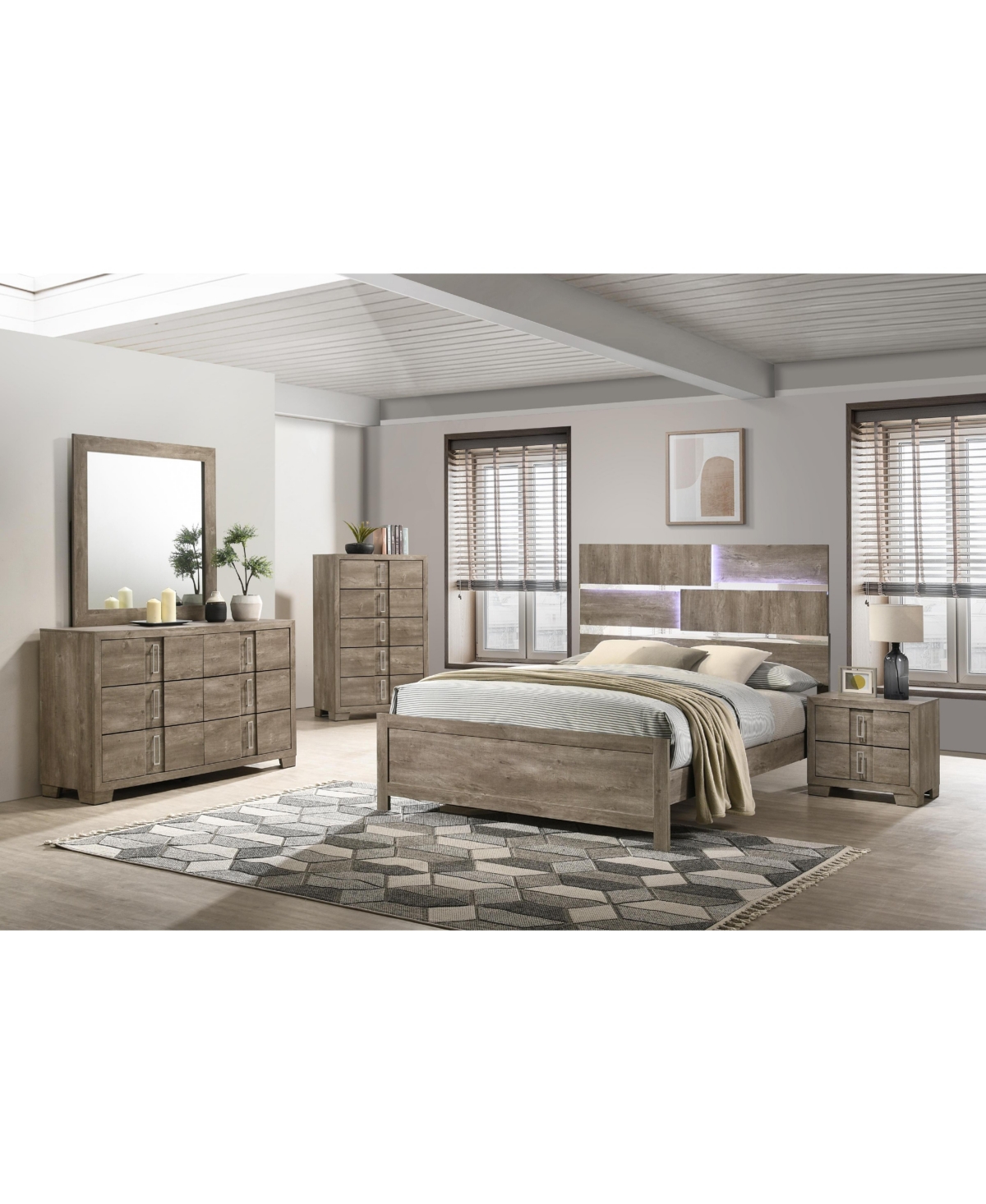 Kings Brand Furniture 6-Piece Bedroom Set - Queen Size Bed with Dresser, Mirror, Chest and 2 Nightstands