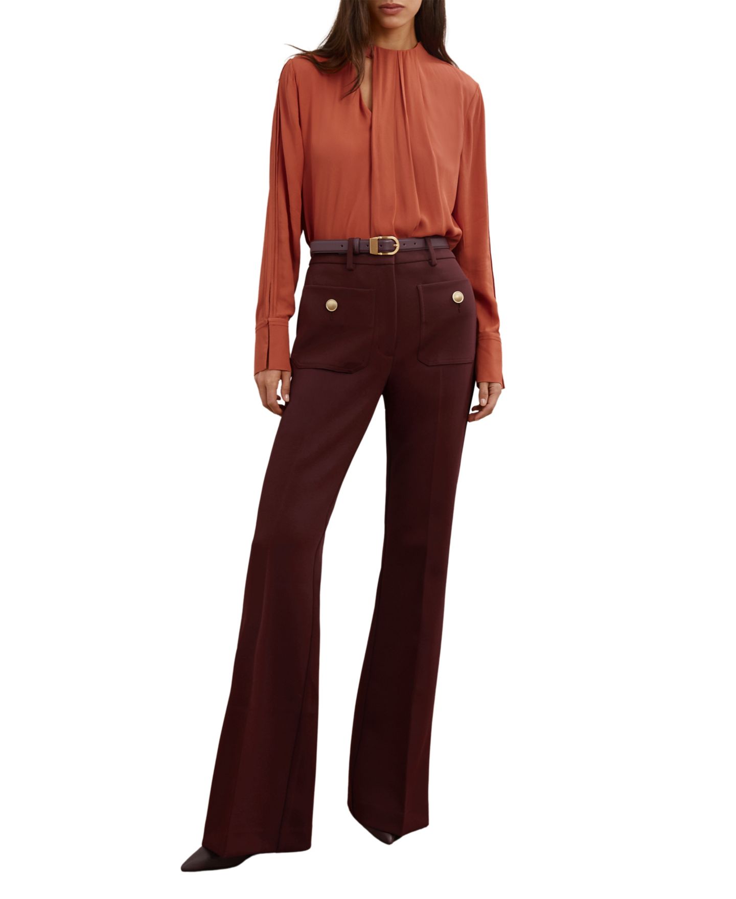 Женская блузка REISS Marta Asymmetric-Drape, цвет: Медный — фото 2
