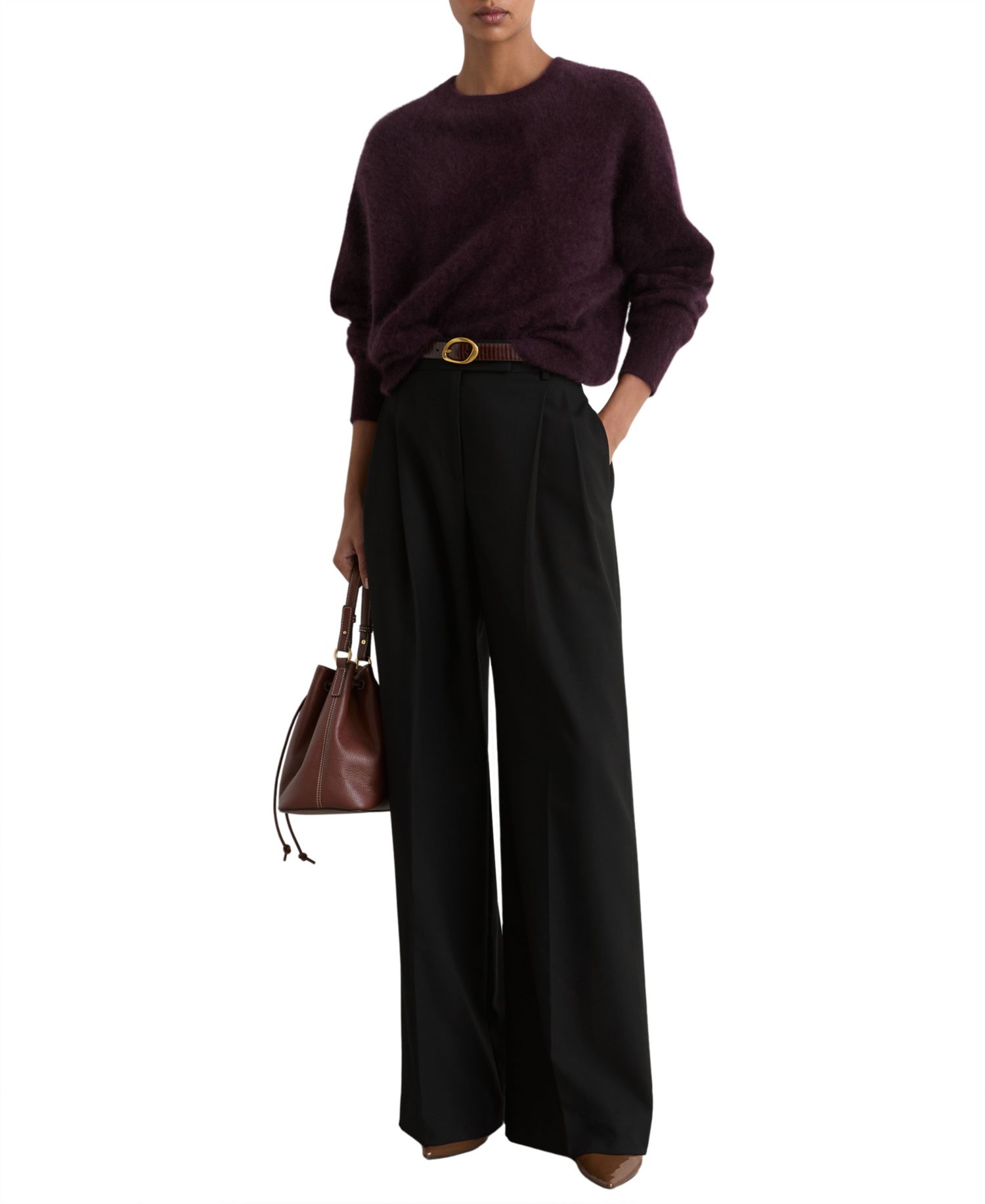 Women's Pleated Wide-Leg Wool-Blend Trousers