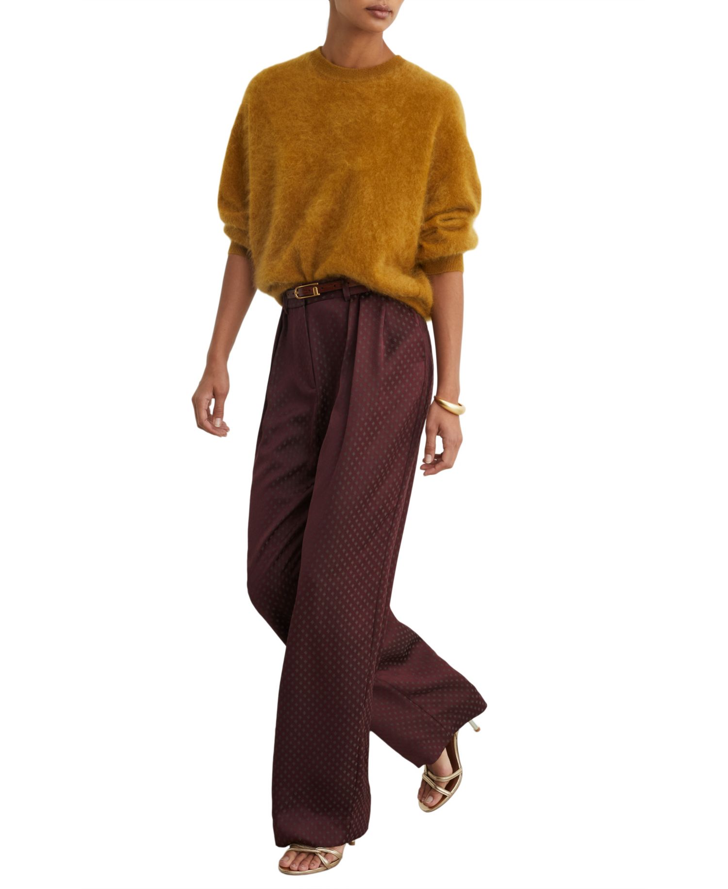 Women's Tilly Double-Pleat Wide-Leg Jacquard Pants