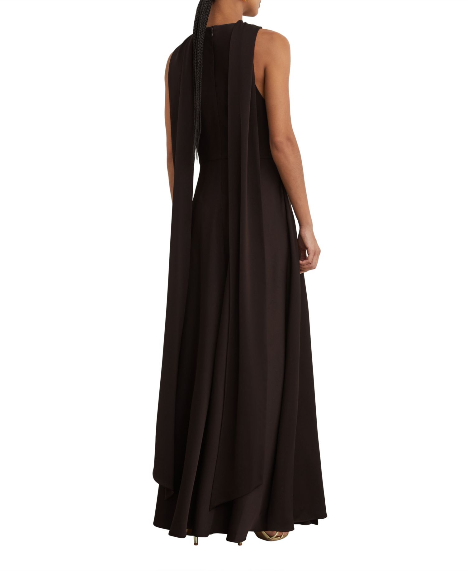 Petite Sabine Cape Detail Asymmetric Draping Maxi Dress
