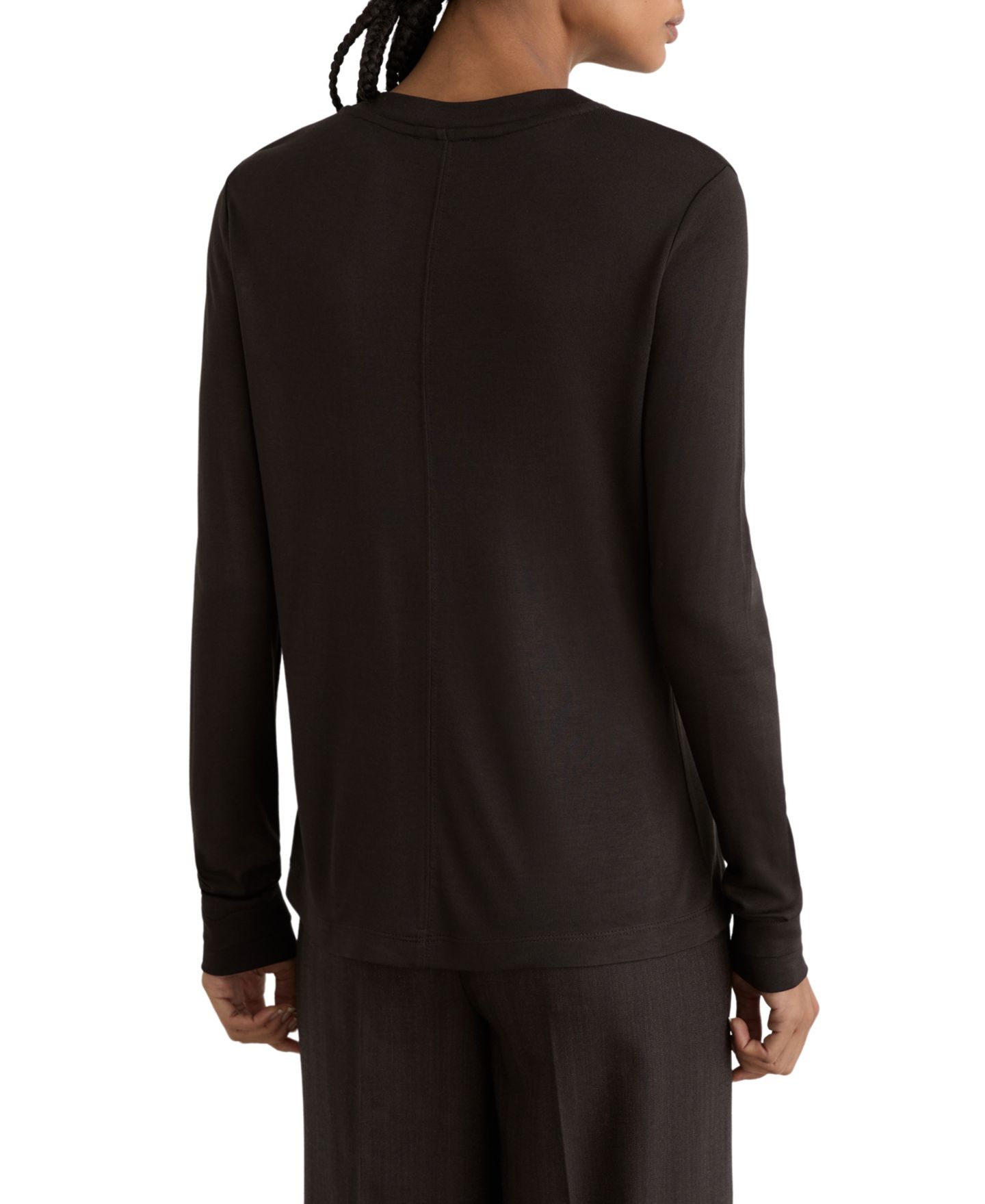 Женская футболка REISS Brody Long-Sleeve High-V-Neck, цвет: Шоколадный — фото 3