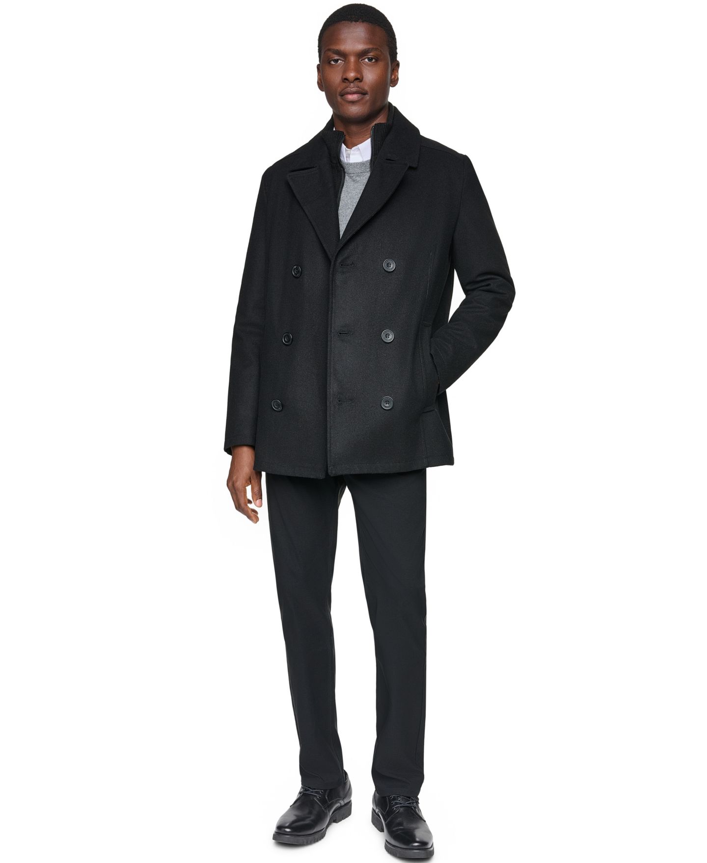 Мужское пальто Kenneth Cole Wool Blend Peacoat with Bib, цвет: Чёрный — фото 2