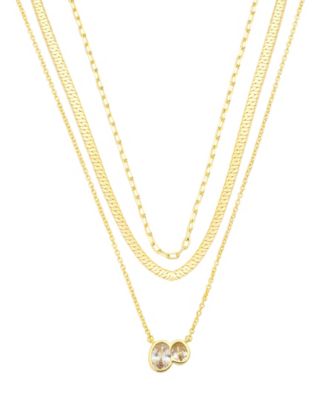 Cubic Zirconia Gold-Tone Layered Pendant Necklace, 3-Piece Set
