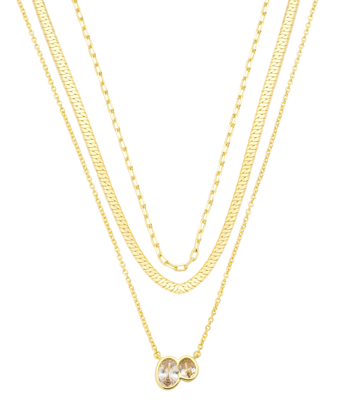 Unwritten Cubic Zirconia Gold-Tone Layered Pendant Necklace, 3-Piece Set - Gold