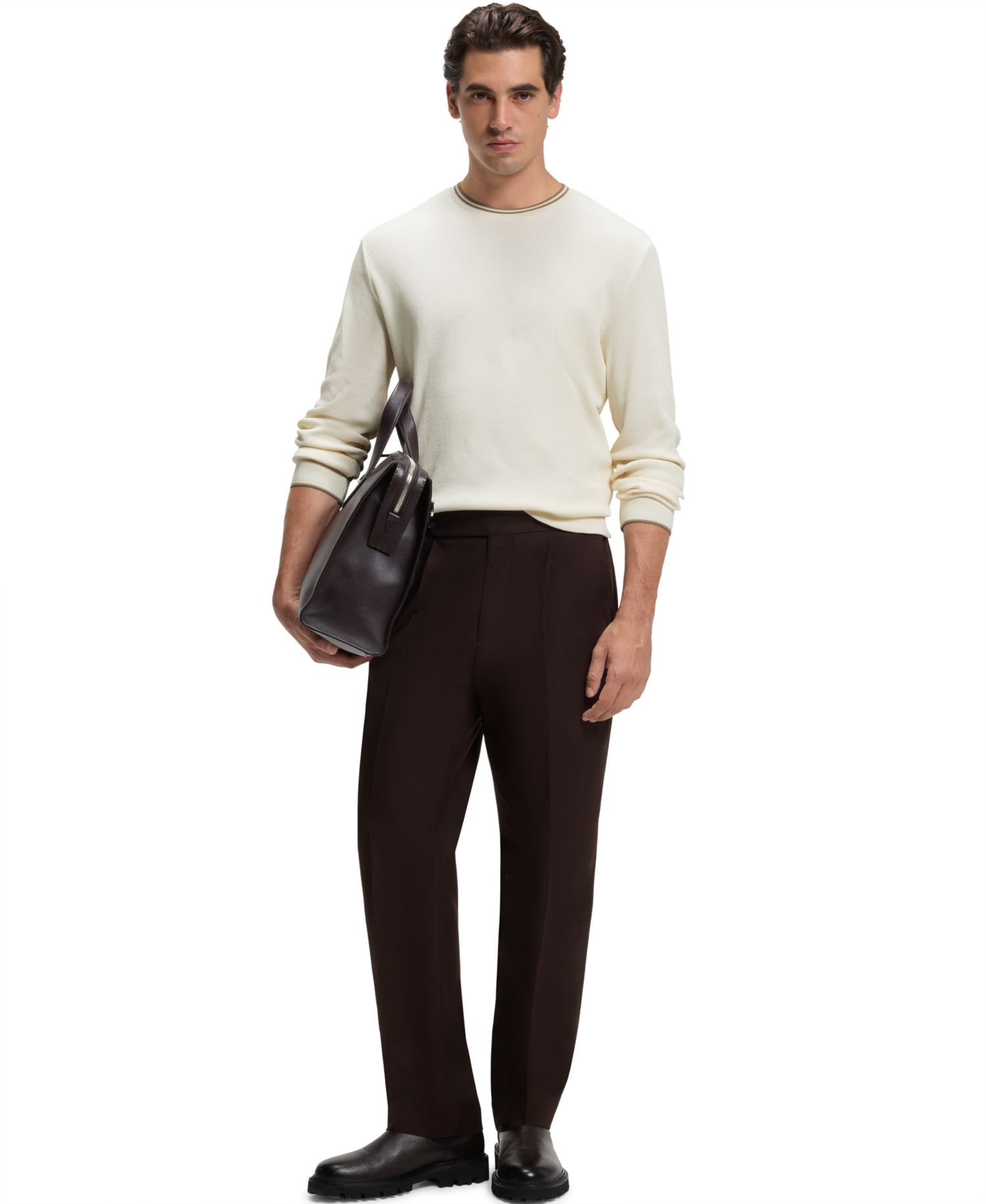 Men's Waffle-Structured Cotton-Blend Crewneck Long-Sleeve T-Shirt