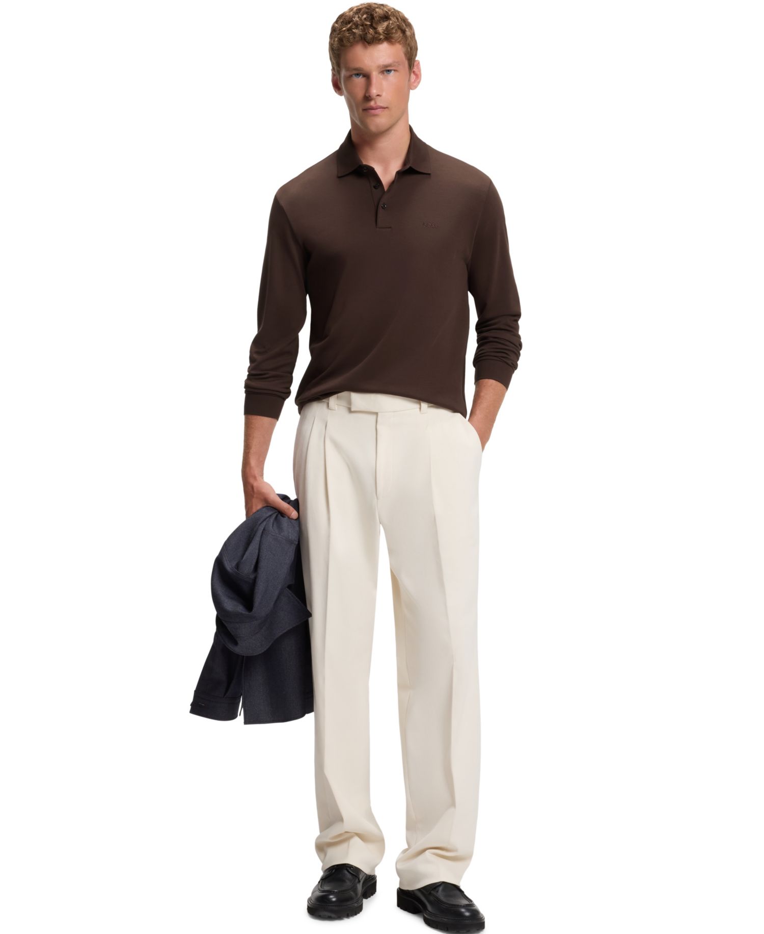 Men's Long-Sleeve Interlock Cotton Polo Shirt