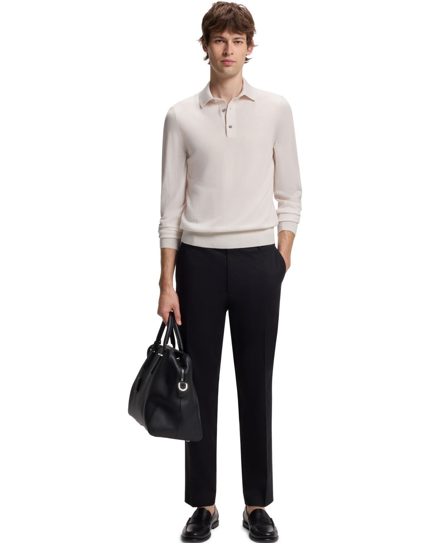 Men's H-Lancione Merino-Wool Regular-Fit Polo Sweater